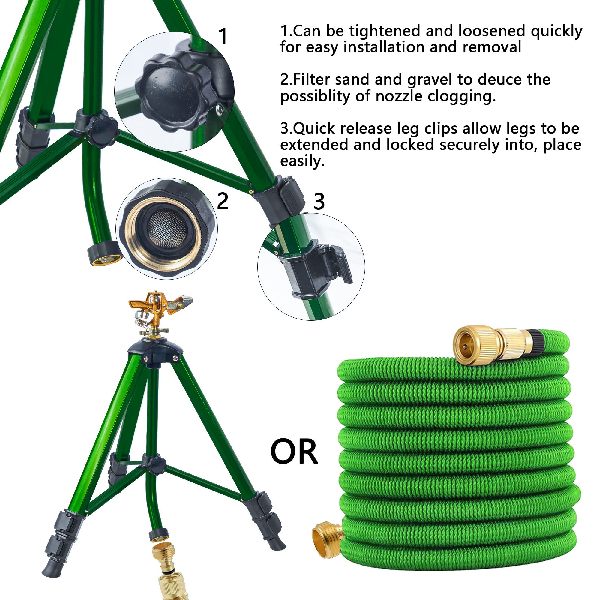 Hourleey Impact Sprinkler on Tripod Base, Heavy Duty Sprinklers for Yard Lawn Garden, 0-360 Degree Large Area Coverage