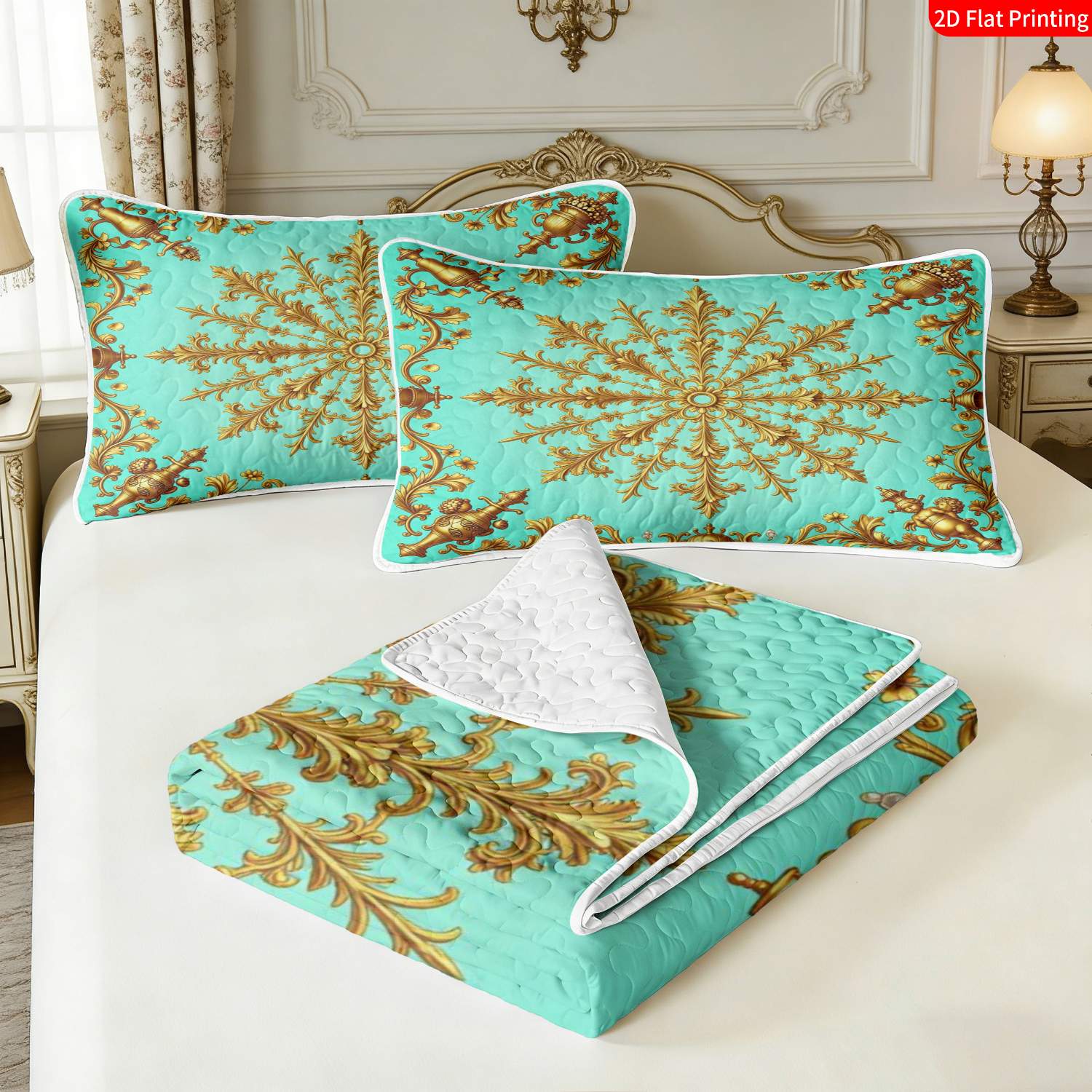 3 pcs, 2D Flat Print Baroque Ornate Pattern Bedspread Set, Soft and Comfortable, Multiple Sizes Available, Suitable for Gifting and Daily Use, Ideal for Creating a Cozy Home Atmosphere(1 bedspread , 2 pillowcases)