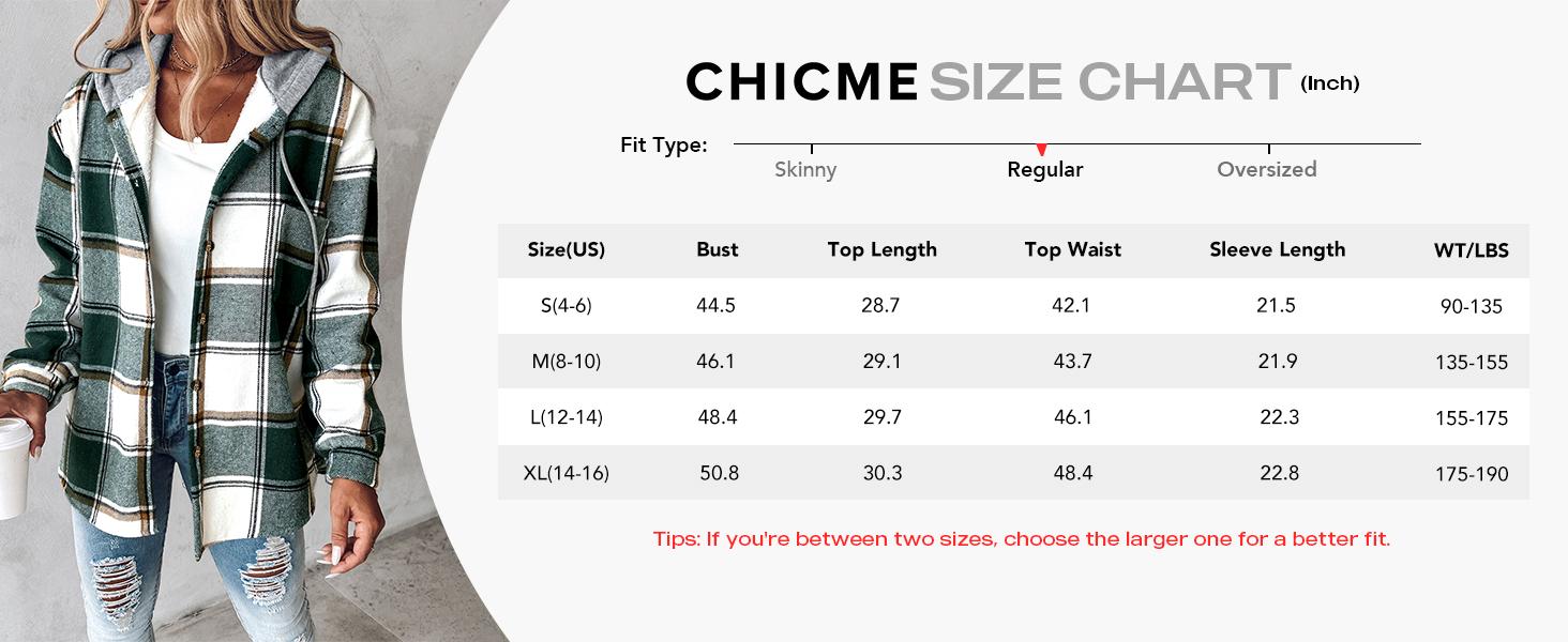 ChicMe Women‘s Plaid Hooded Warm Shacket/Plaid Fleece Lined Hooded Shacket- Lightweight Fleece Lined Jacket, Button-Down Casual Coat for Fall & Spring