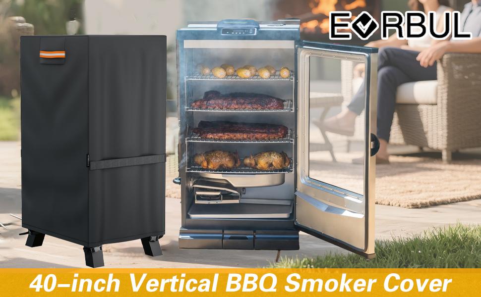 40-inch Vertical Smoker Cover, 420D Waterproof BBQ Smoker Grill Cover Fit for 40 in Cover, 24.5" W x 17" D x 39" H (Black)