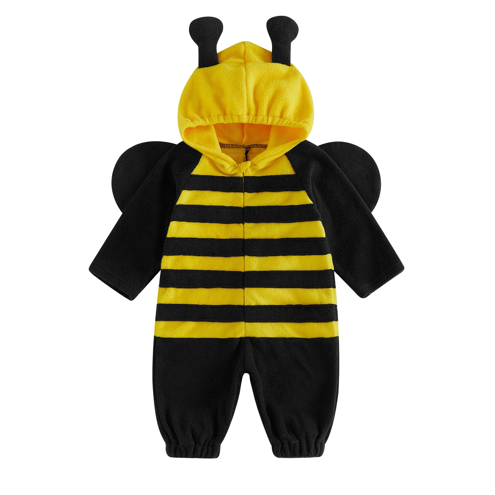 Canrulo Toddler Baby Boy Girl Halloween Bee Costume Fuzzy Hooded Romper Jumpsuit Halloween Costume Bumble Bee Outfit Fall Winter Clothes