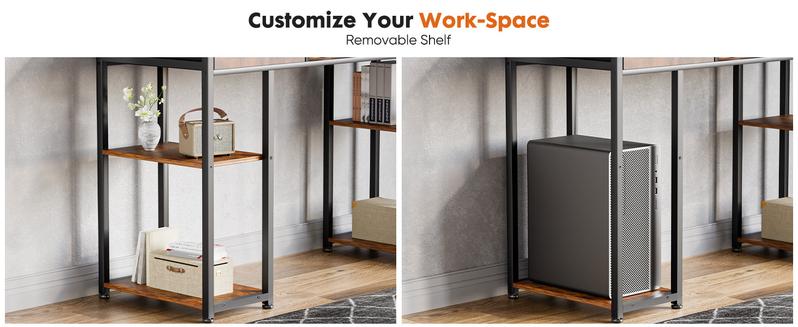 Computer Desk with 2/3 Drawers 32/48 Inch Small Home Office Bedroom Writing Study PC Tabke with Storage Space Fabric Side Bag Headphone Hook Metal Frame Adjustable Feet Modern Simple Style