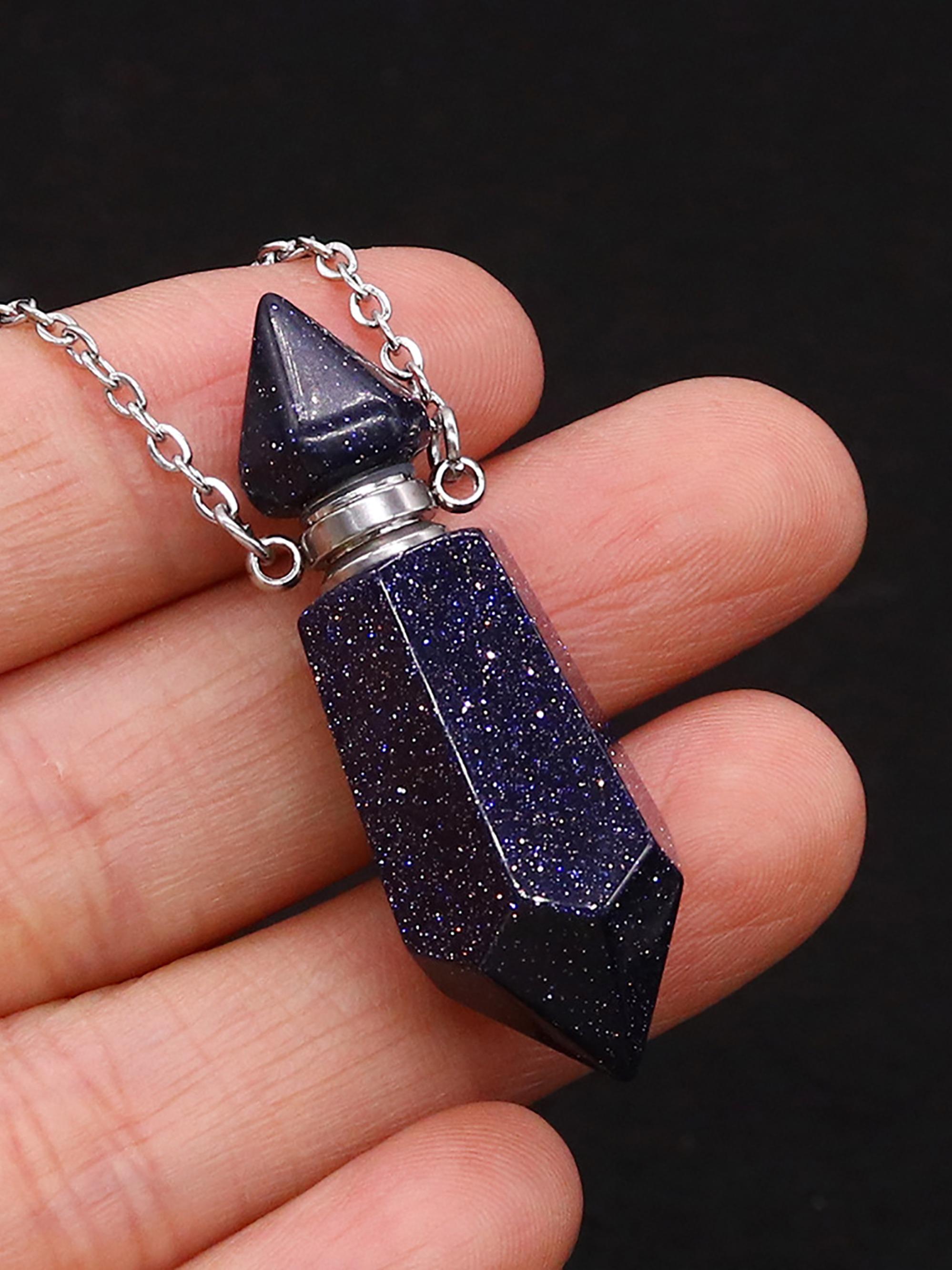 Natural Stone Crystal Perfume Bottle Pendant, Agate Crystal Essential Oil Perfume Bottle, Aromatherapy Necklace Pendant