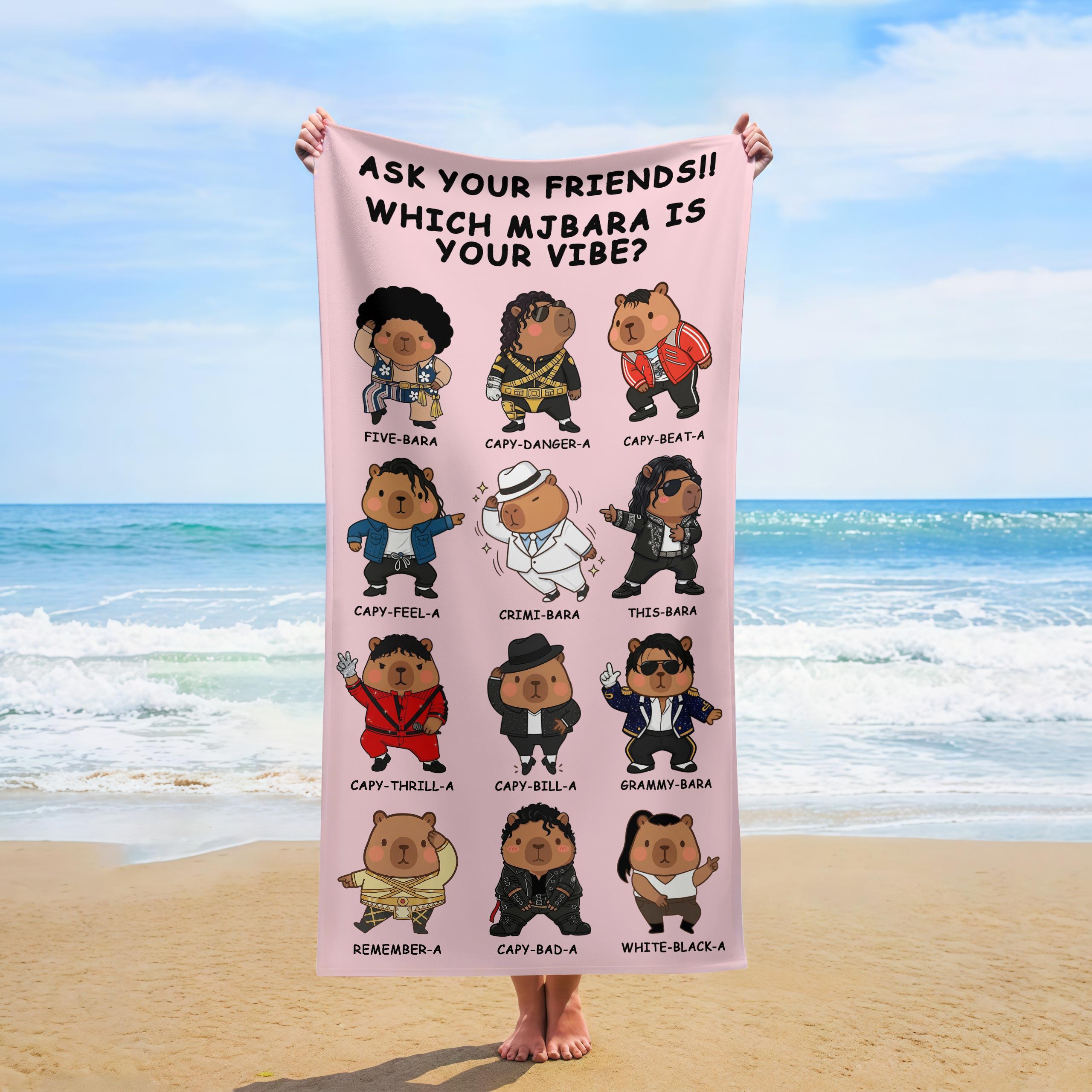 "Five-Bara to White-Black-A" Capybara MJ Costumes Art Beach Towel, Premium Large Oversized Towel, Great For Sunbathing, Picnics, and Animal Lovers