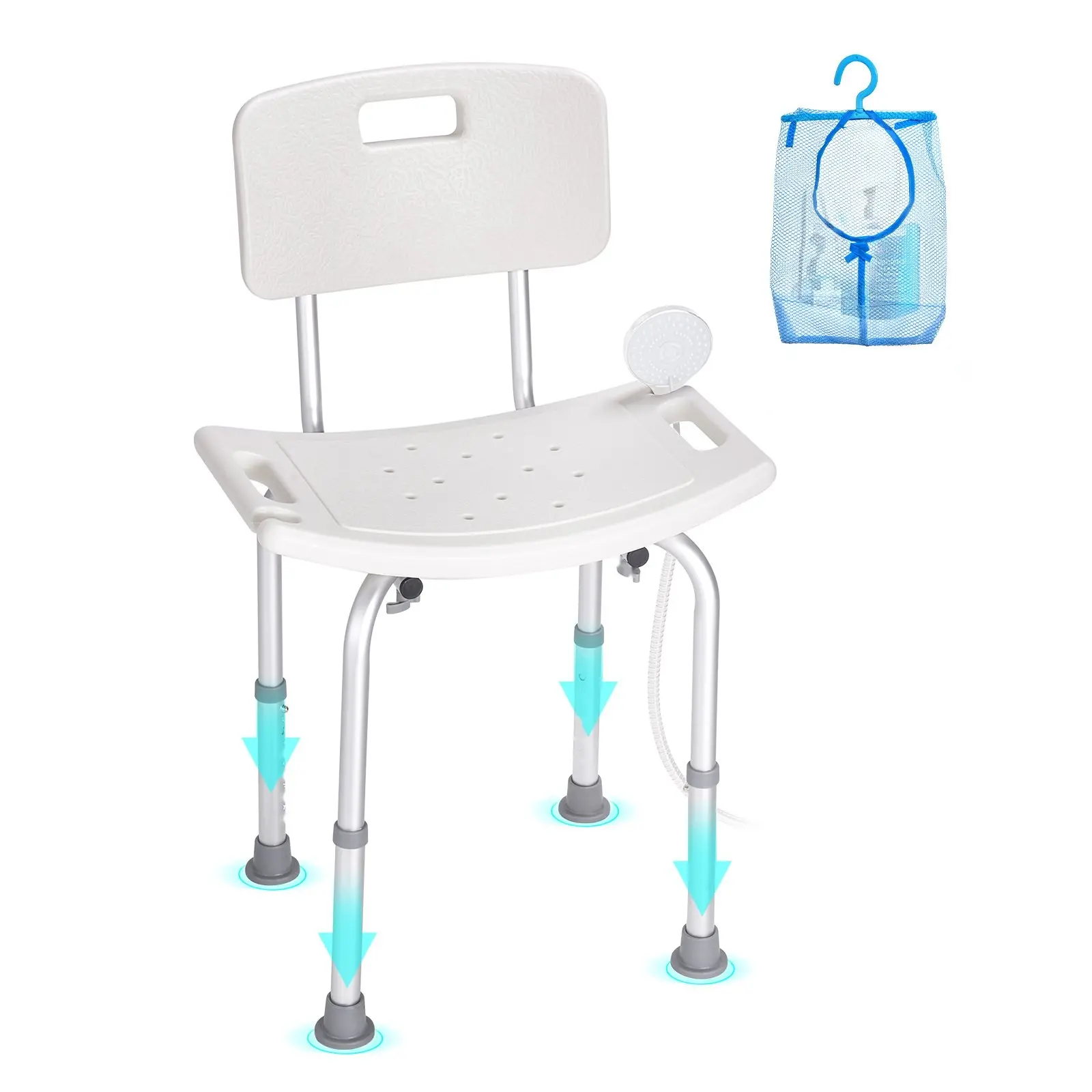 Shower Chair With Backrest And Armrests, Adjustable Height Shower Stool For Inside Shower And Bathtub, Non Slip Waterproof Bath Bench, Stable Bathroom Aid For Elderly And Disabled, Senior Care Handicap Bath Chair, 350 Lbs Capacity