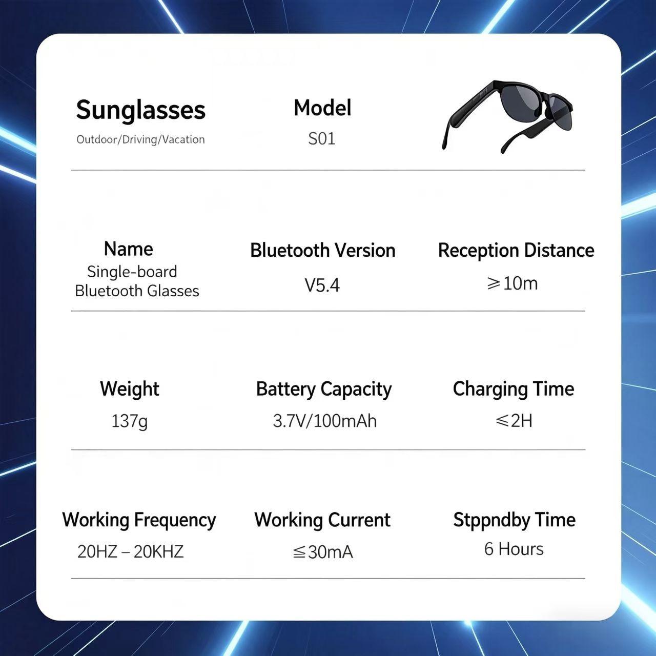 Universal Smart Eyewear, Supports Wireless Calling, Music, Clear HD Lenses, Touch Operation, Works with iOS & Android