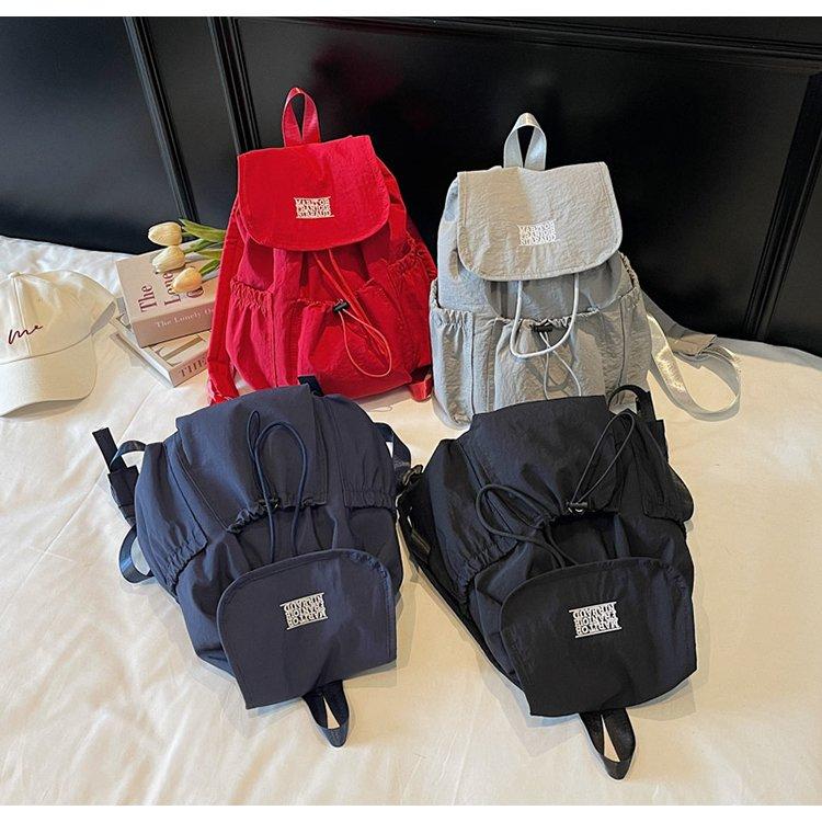 Korean Style Ins Drawstring Flap Backpack, Lightweight Nylon Casual Daypack, Large Capacity School Bag, Multi-Use Rucksack for Commute & Travel