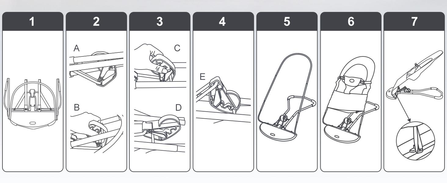 Baby Bouncer, Portable Baby Bouncer Seat for Babies 4-18 Months, 100% Cotton Fabrics, 3 Modes of use with Rocker and Stationary Options, Infant Rocker Chair with Hanging Toys-Light Grey Swing Set Swing Trainer