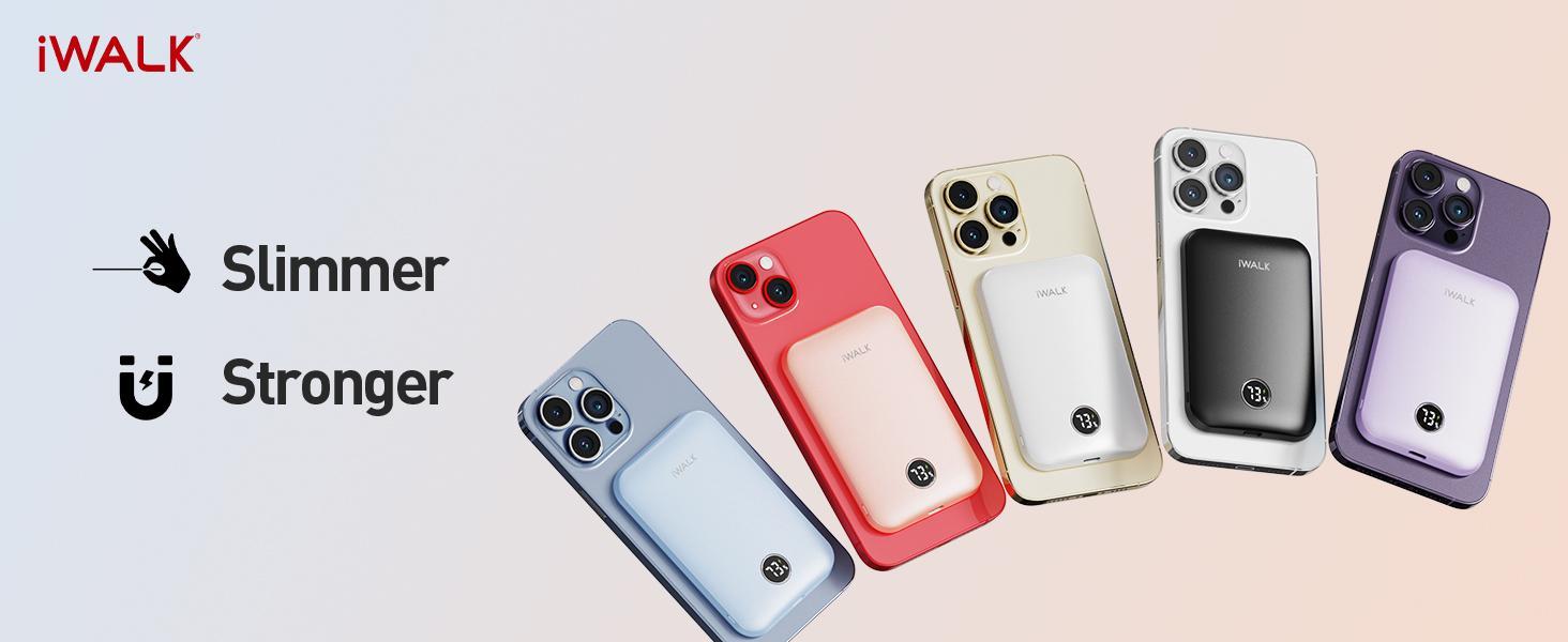 iWALK Magnetic Wireless Charger Single Pack Compact Ultra Slim 0.5inch PD 18W Fast Charging Pink Electronic Smartphone Cellphone Travel-Friendly with Smart LED Display