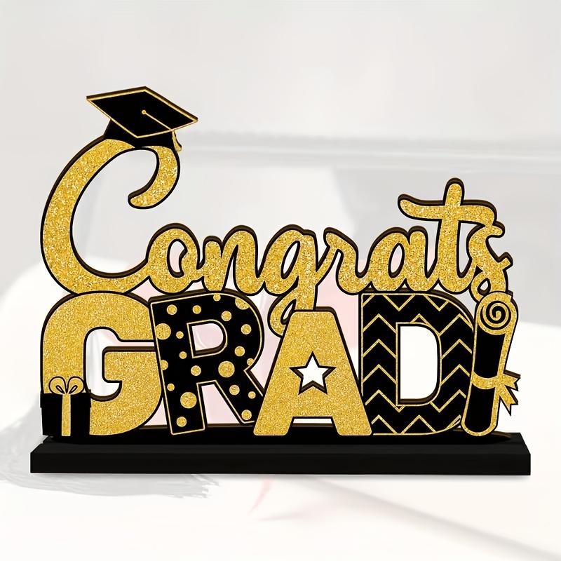 2D Graduation Table Sign, and, Wooden Base, Centerpiece Decor, Suitable for Desk Shelf, Fireplace Shelf, Party Supplies