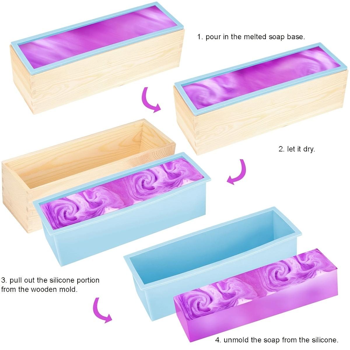 2 Pack Silicone Soap Making Molds with Wooden Lids & Storage Box, Rectangle Silicone Soap Molds, Handmade Bath Soaps Mold for DIY Soap Crafts and Gift Making