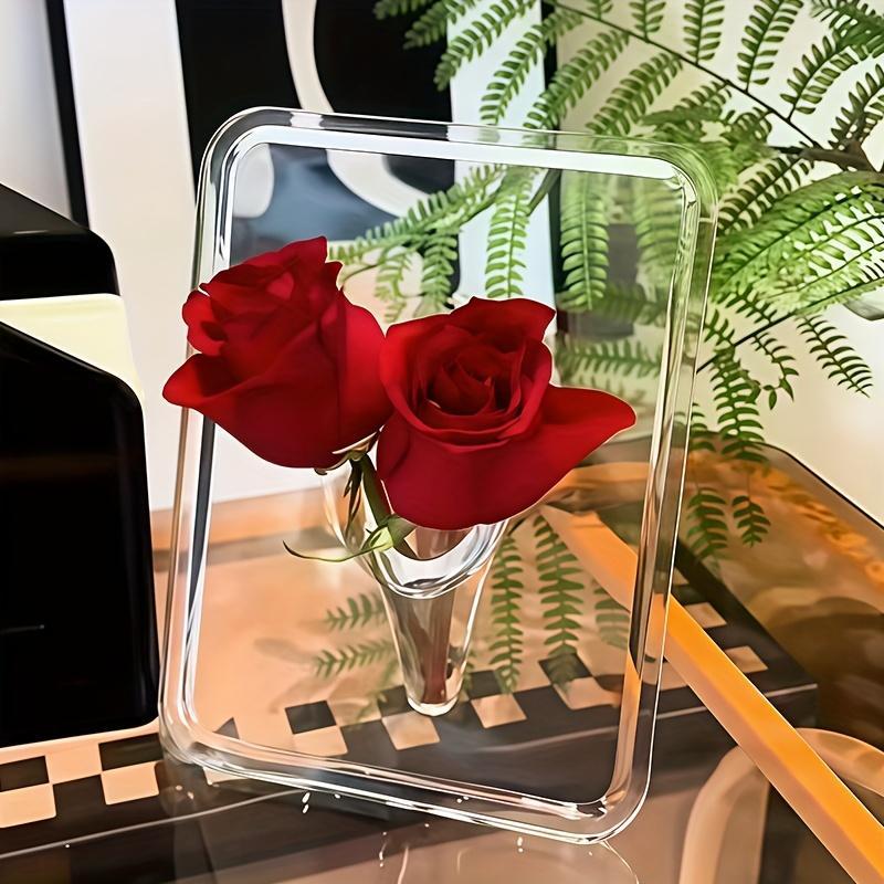 Modern Acrylic Vase, Clear Rectangular Design, Intricate Frame-Like Structure, Elegant Decorative Vase, Perfect Gift for Various Occasions