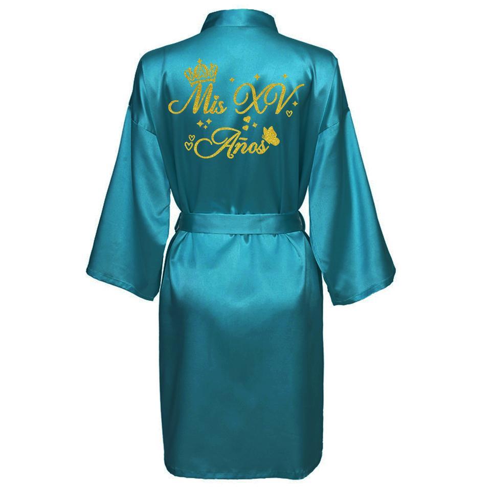Mis15 Años Robe 15 Years Girl Birthday Party Robes Quinceanera Robe Mis XV Bathrobe Silkly Nightgown