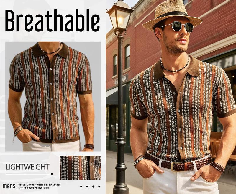 Zaitun Men's Retro Button- Sweater - Brown/Beige/Black/White/ - Lightweight Non-Stretch Shirt for Spring/Summer, Formal & Casual Outfits