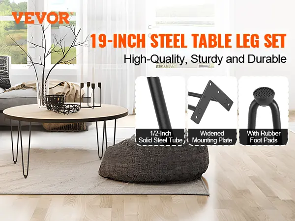 【toolupgrade】19" Hairpin Furniture Legs, Metal Home DIY Projects for Nightstand, Coffee Table, Desk, 500lbs Load Capacity with Rubber Floor Protectors, Metal Heavy Duty Sturdy Modern Table Legs, 4PCS Black