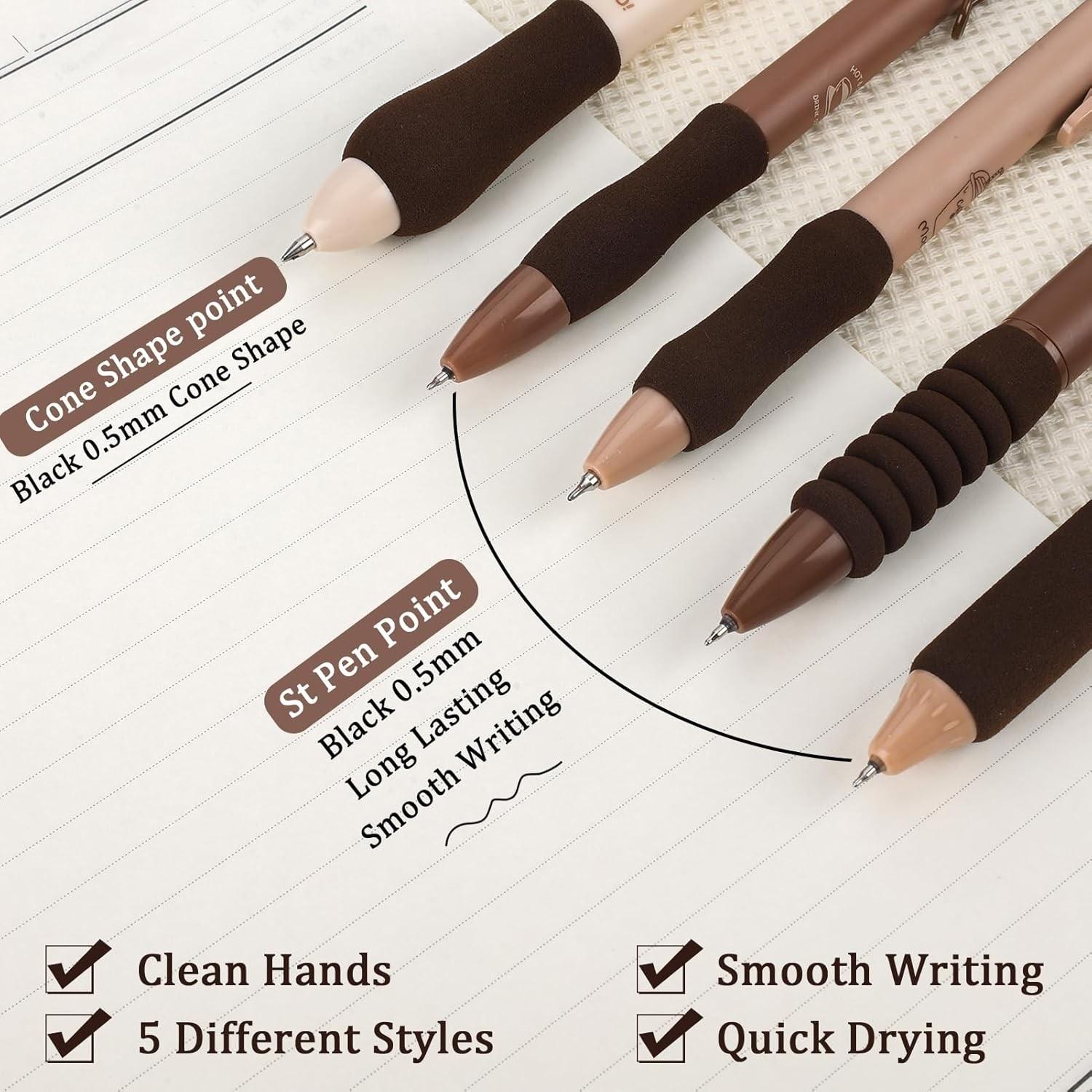 6pcs Coffee Theme Liquid Quick-Drying Ink Gel Pens, No smear Soft Touch Pens for Note taking Drawing School Office Supplies