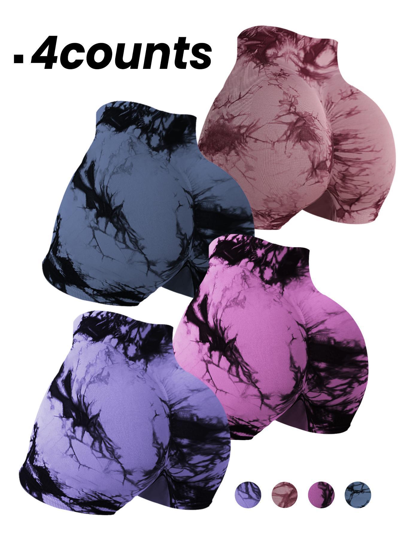 Women's Tie Dye Print Ruched High Waist Sports Shorts, Sporty Comfy Breathable Skinny Shorts for Gym Workout Running, Gym Shorts, Lady Sportswear for All Seasons, Workout Clothes, Athletic Shorts, Sports Spandex Short
