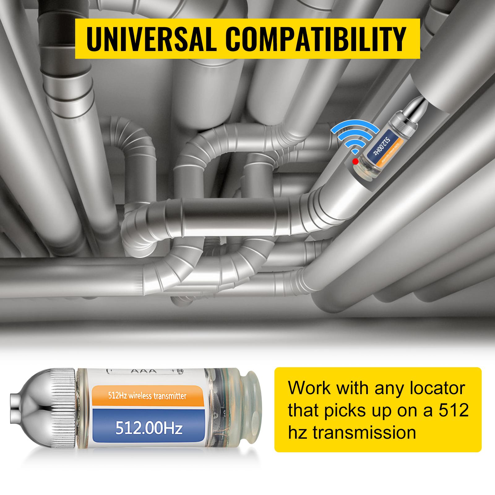 VEVOR 512HZ Sonde 8/5 and 1/4-20 Connectors Rigid Drain Locator for Locating Detecting Small Sewer Pipelines, Silver