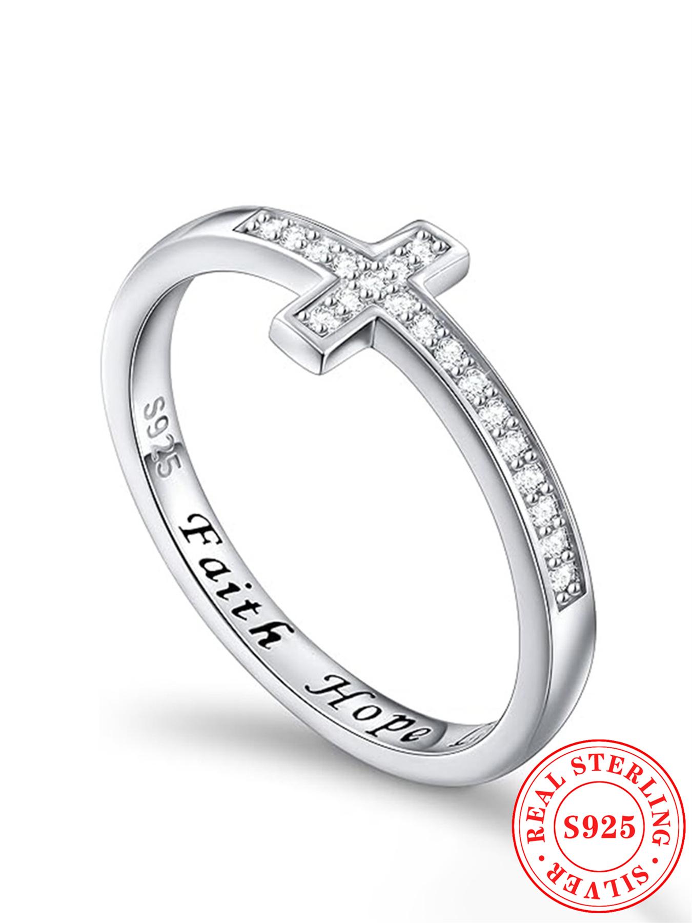 S925 Sterling Silver Fashion Cross Design Ring, Fashion  Silver Engagement Ring for Party, Daily Clothing Decor, Trendy All-match & Exquisite Jewelry for Birthday Gift