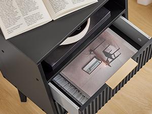 MAHANCRIS End Table, Fluted Nightstand with Charging Station and LED Lights, Modern Side Table with 2 Drawers and 1 Open Compartment, for Living Room, Bedroom, Study, Office, Black MAHANCRIS End Table, Fluted Nightstand with Charging Station and LED Lights, Modern Side Table with 2 Drawers and 1 Open Compartment, for Living Room, Bedroom, Study, Office, Black