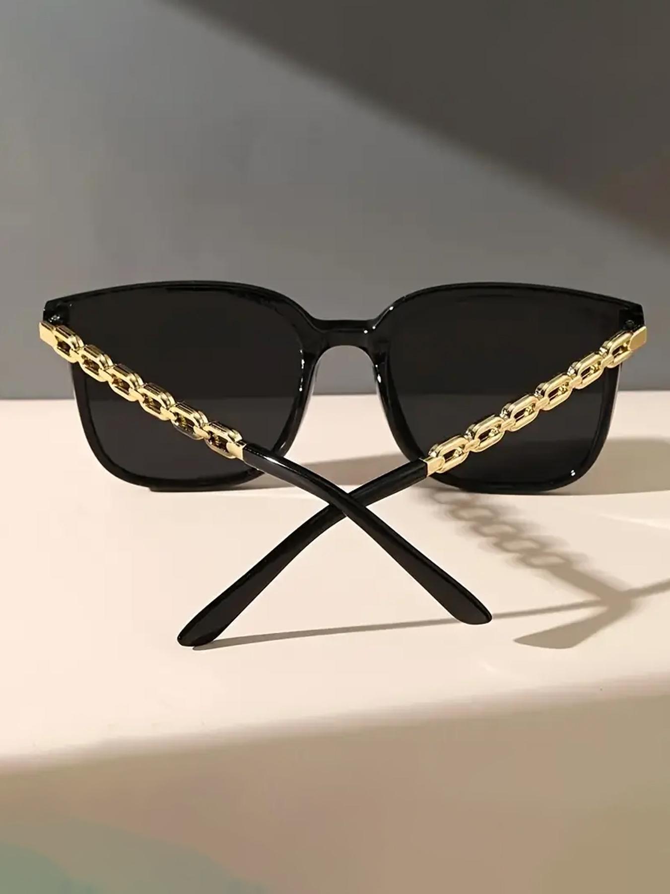 Women's Fashion Chain Decor Square Frame Sunglasses, Trendy Casual Sunglasses for Everyday Use, Fashion Accessories for Outdoor Activities