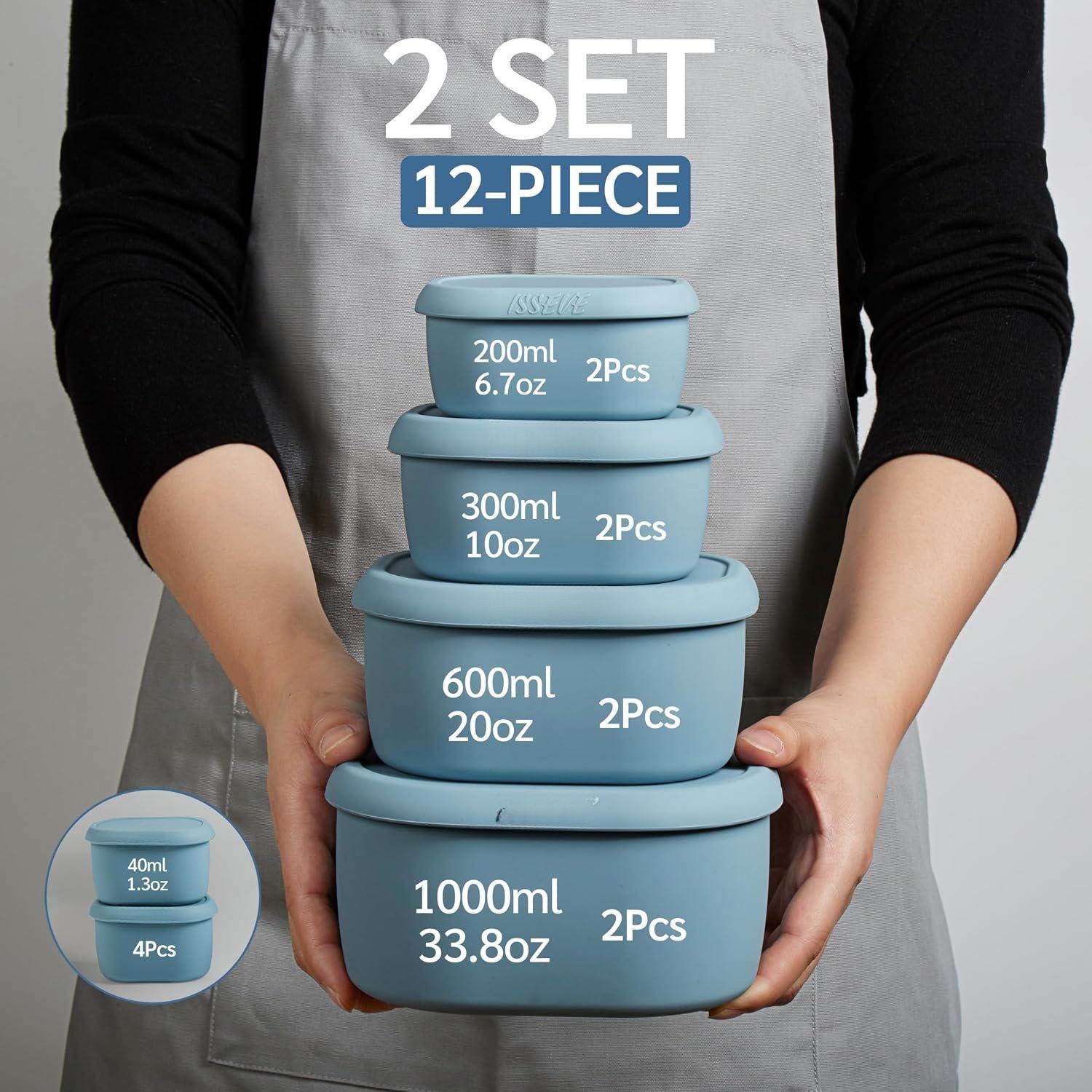 12 count/Set Nesting   Storage Containers with  | , , Meal Prep Containers, Small Freezer Portions, Dishwasher Cleaning, Nested Cabinet Storage, 5 Sizes, Blue