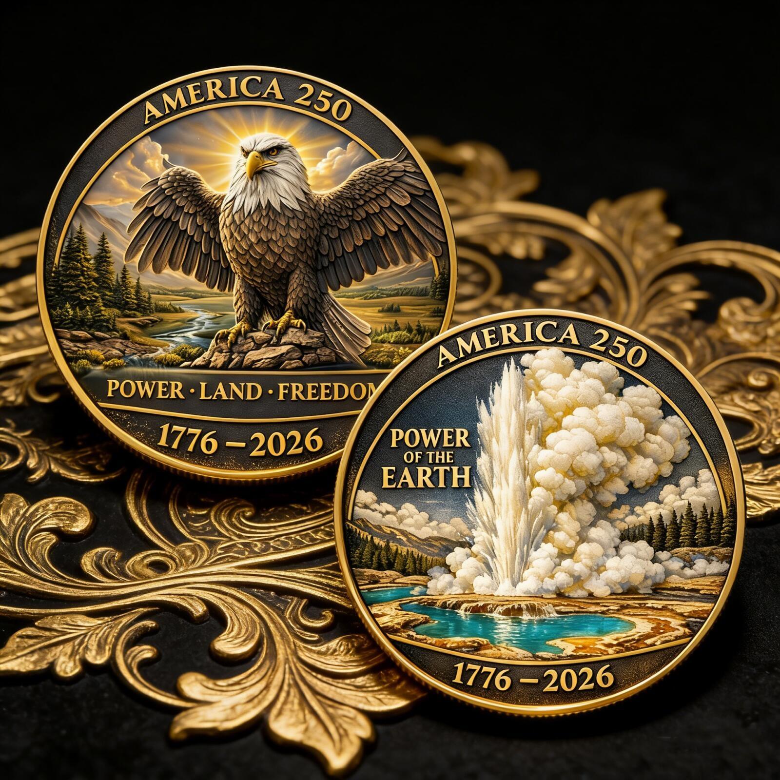 1PC America 250 Power Land Freedom Commemorative Coin Alloy 3D Relief Design Eagle Energy Concept Theme Collectible Coin Gift for Independence Day Birthday Gift Father’s Day Gift Holiday Gift Desk Display Keepsake Commemorative and Decorative Collectibles