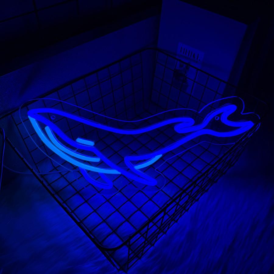 whale Neon Sign,  LED Shark Light Animal Wall Decor, Christmas Gift White Elephant Gifts for Boys Men, Bedroom Living Room Man Cave Home Decoration With USB Powered