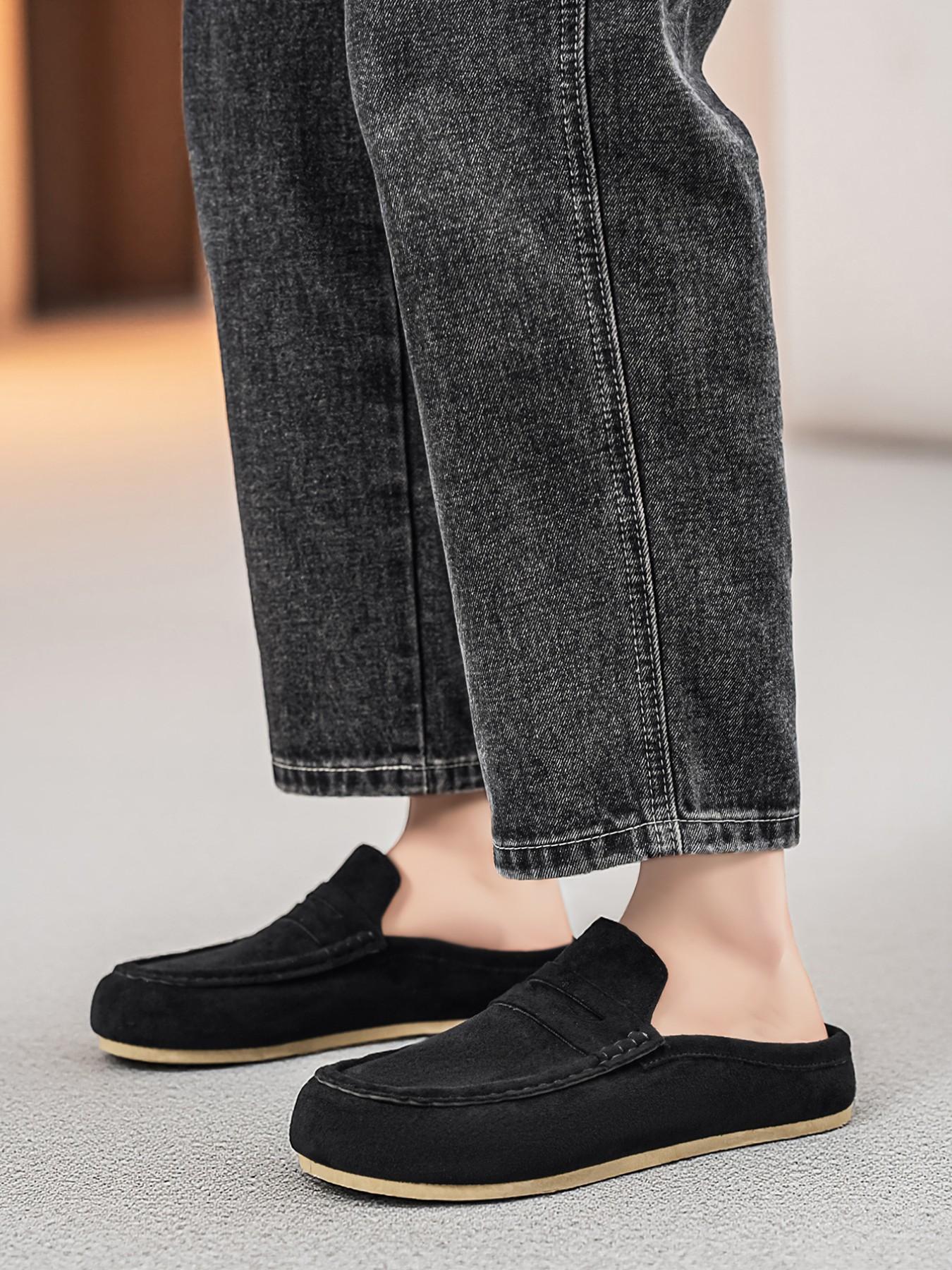 New Men's Slip-On Sandals, PU Leather Round Toe, Hidden Wedge, Wide Width, Casual All-Season Footwear, Patchwork Design