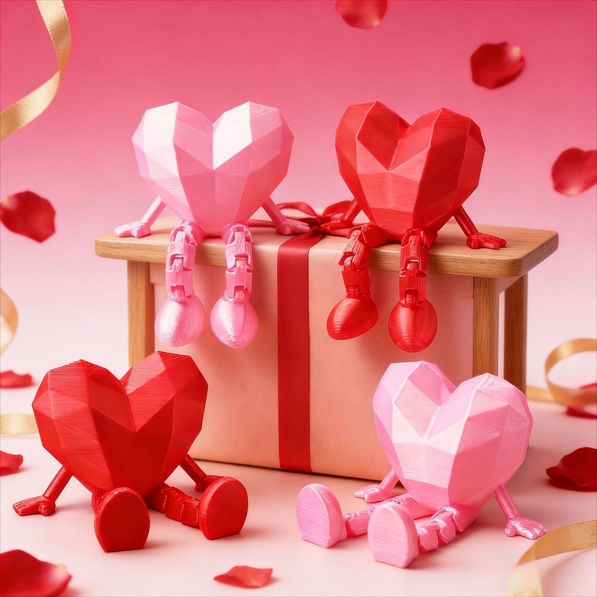 3D Printed Valentine's Day Gift, Heart Jointed Figure Ornament, Creative Craft Toy Doll, Unique Handmade Decoration