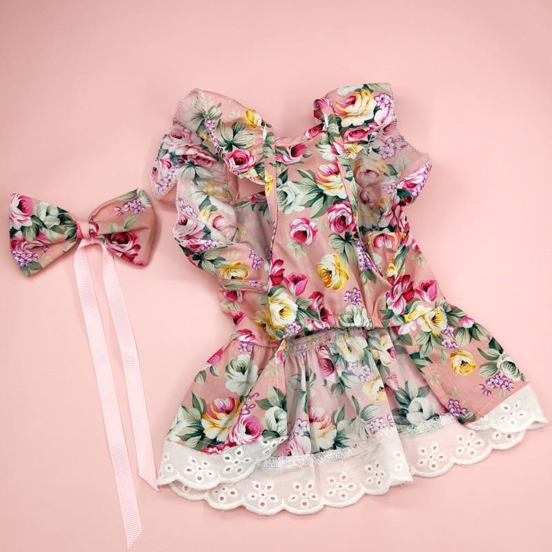 Cute Fashion Print Pet Dress with Bow, Plaid Pet Costume, Elastic Mesh Princess Dress, Puppy Cat, Complete Set