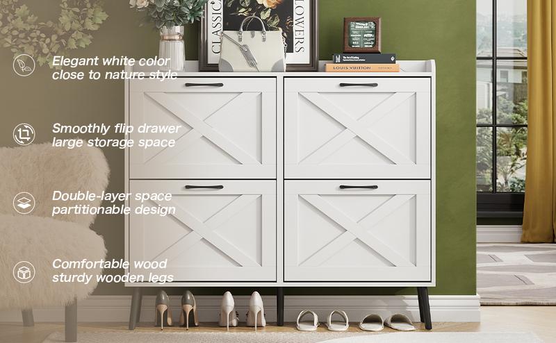 Vabches Shoe Storage Cabinet Freestanding Organizer With Metal Legs For Entryway