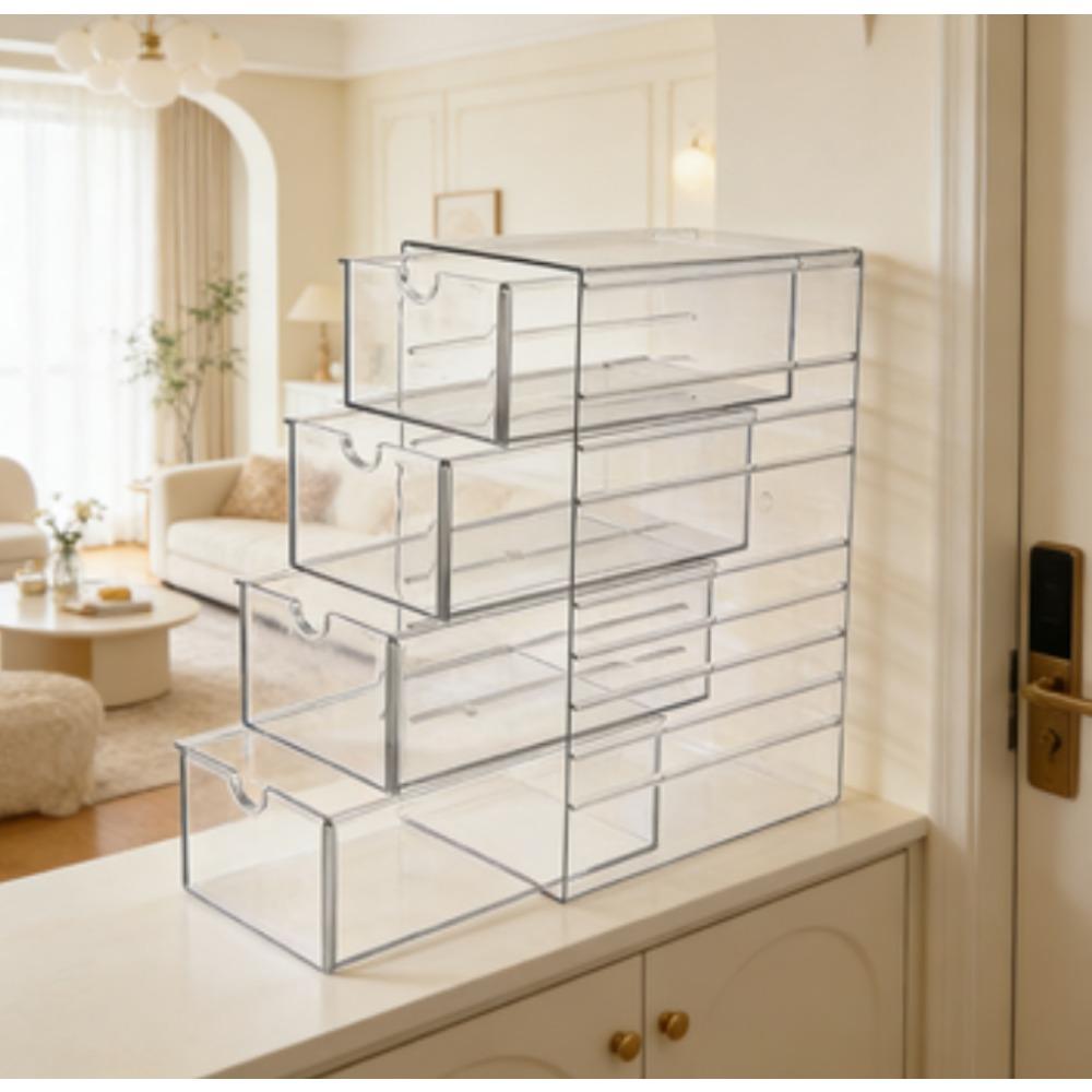 Multi-layer drawer storage box, organizing box, transparent hair accessory storage box, stackable bathroom container, Jewelry storage unit, suitable for jewelry, cosmetics, hair bands, fashion glasses and stationery