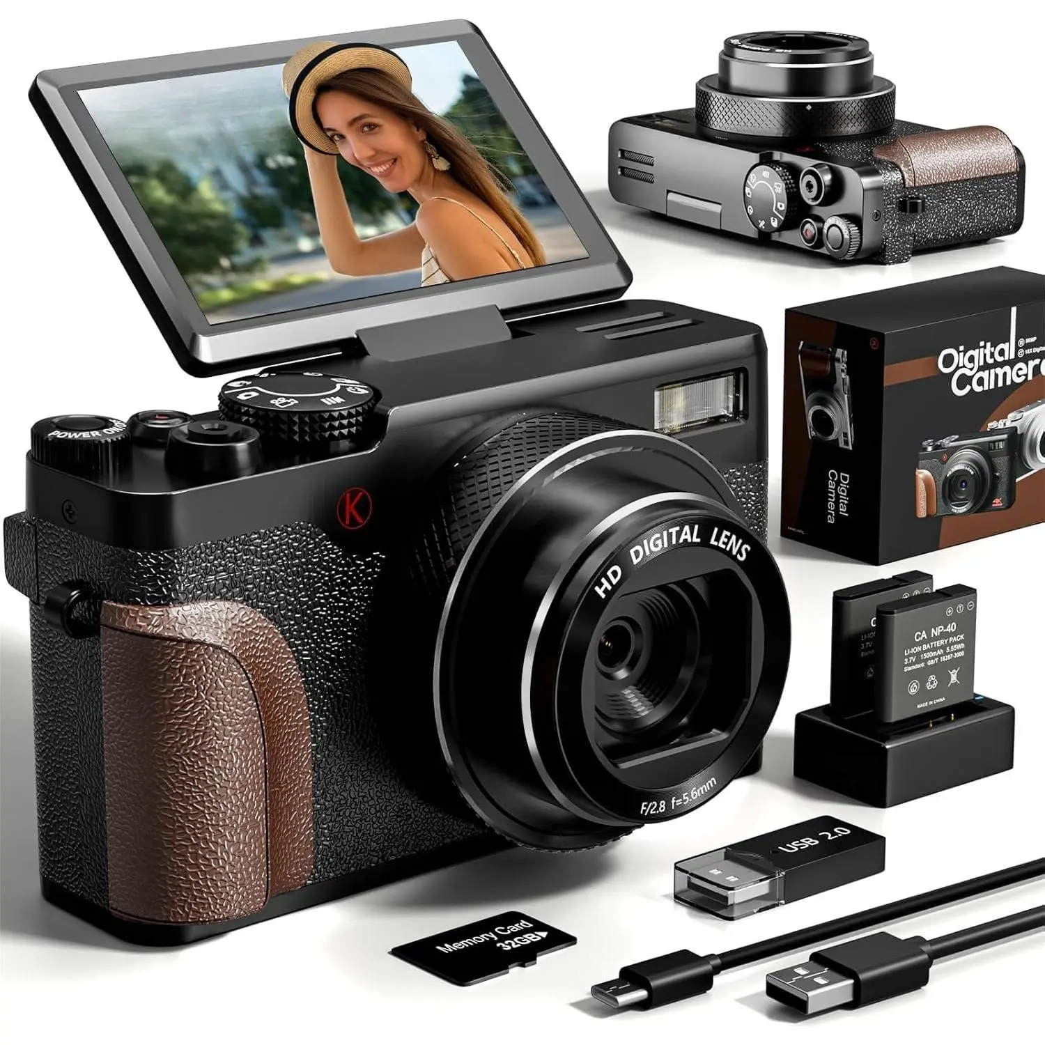 5K 64MP Digital Camera for Photography & YouTube Vlogging - 18X Zoom UHD Autofocus Video Camera with 3" 180° Flip Screen, 64GB TF Card & 2  - Compact Travel