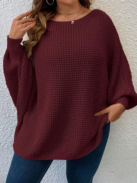 Lune Plus Size Batwing Sleeve Pullover Sweater, Comfortable Warm Knitwear for Women, Fashionable Winter Trendy Sweater