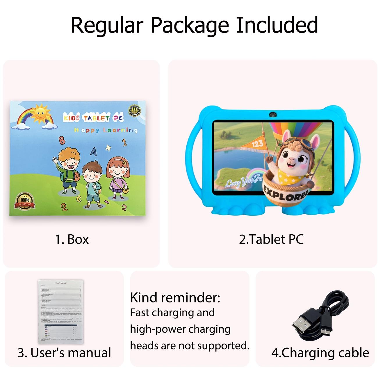 Surprise holiday gifts! 7-inch Android tablet intelligent learning machine, movie, reading, internet, wireless connection, etc., installed iWAWA educational software, parental control, no adapter, blue/pink, Halloween and Christmas gift options