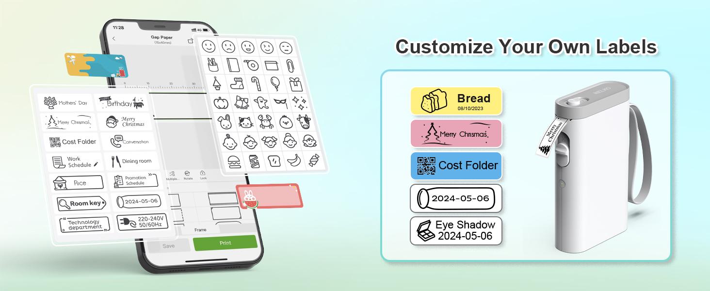 NELKO P21 Bluetooth Thermal Label Printer, Portable Label Maker, Thermal Printer for Organization, Storage, Office and Home