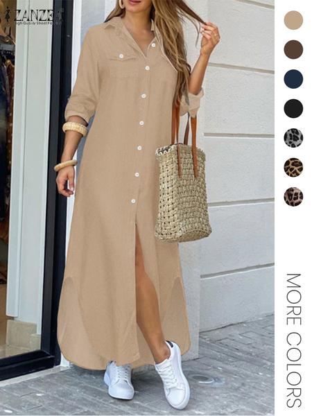 Women's Leopard Print Button Front Flap Pocket Shirt Dress, Casual Curved Hem Long Sleeve Collared Long Dress for Daily Wear, Ladies Clothes for All Seasons