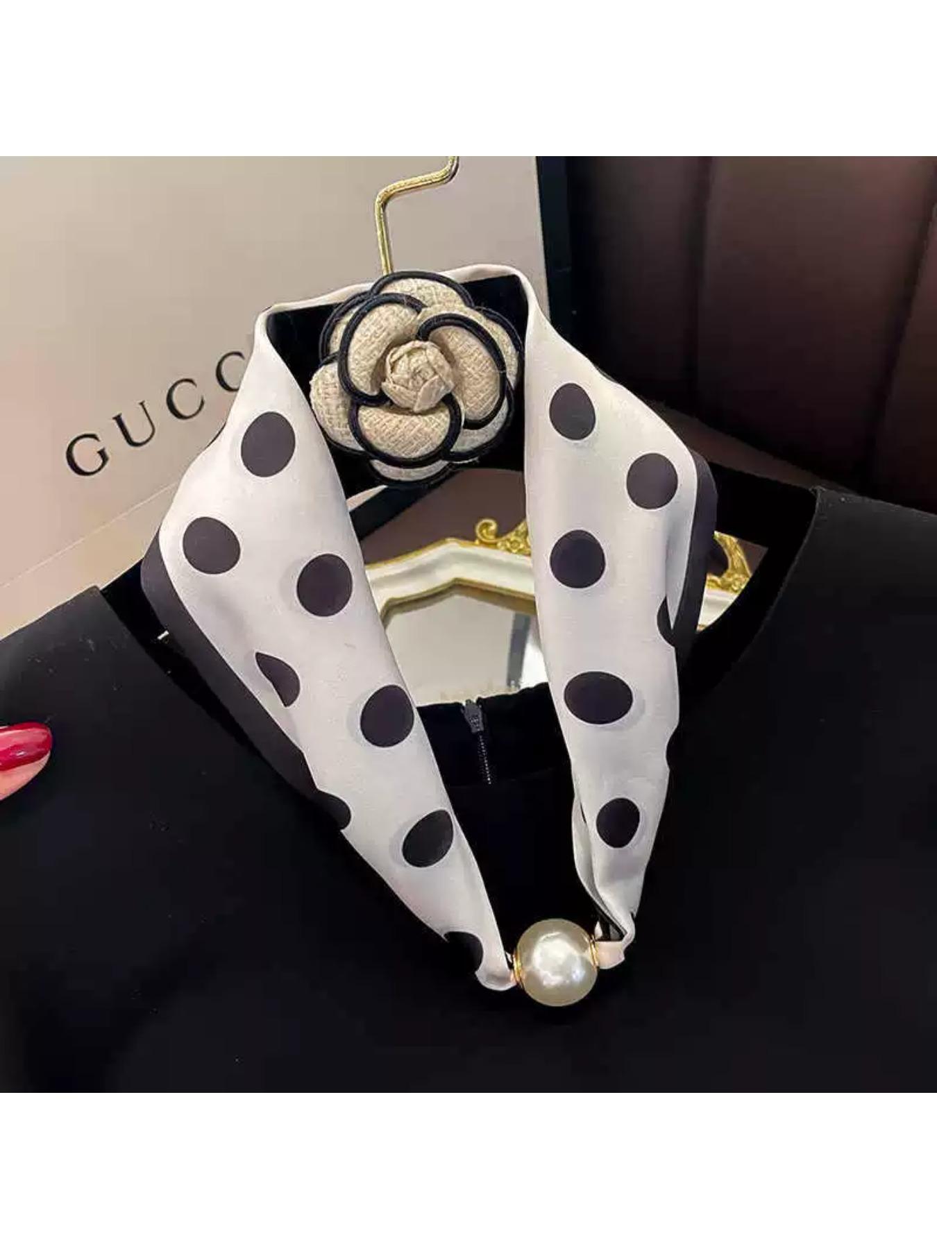 Spring and summer light and thin long decorative scarf for women, magnetic suction imitation pearl buckle neck collar, commuting shirt with neck protection scarf, Fashion Neck Shawl