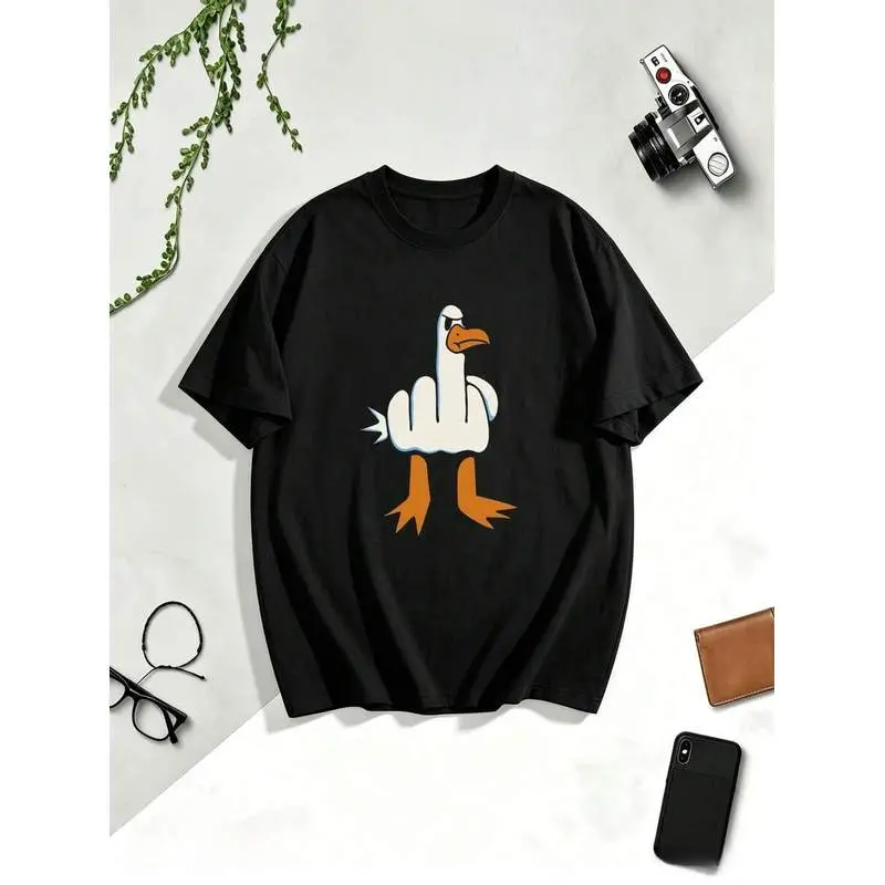 Mens Fun T-Shirt Rude Seagull Design Regular Fit 100% Cotton Tee Meme T-Shirt