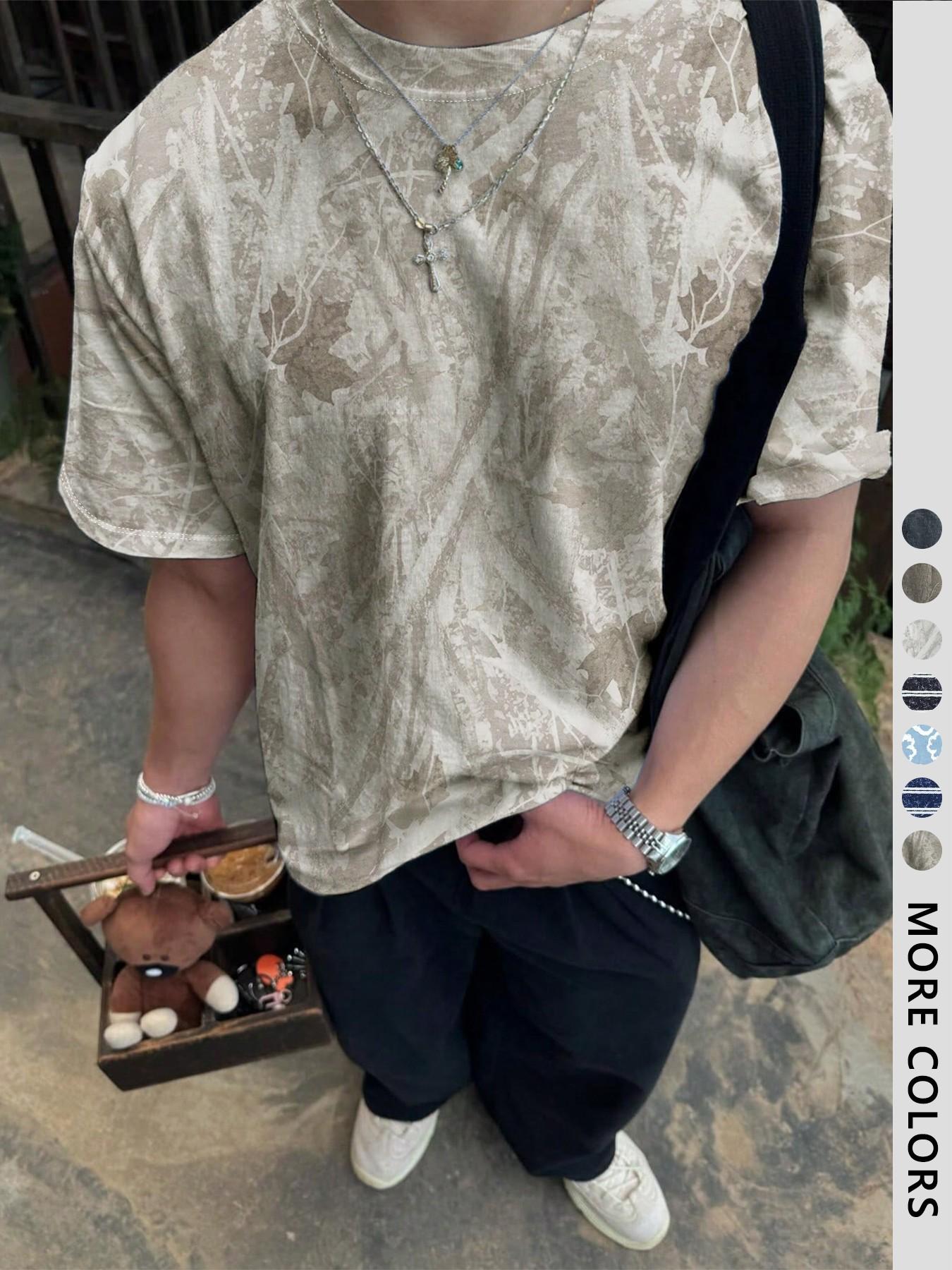 Unisex Camouflage Print T-Shirt, Round Neck, Short Sleeve Casual Style, Organic Fabric, Fitted Design, Summer Fashion for Daily Wear