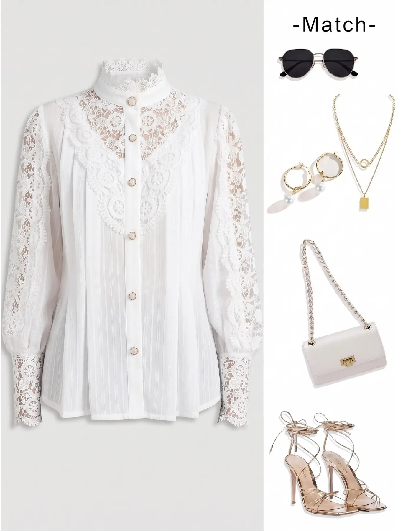 Women's Vintage Elegant Button Front Polyester Lace Fabric Shirt, Blouse, Button, Loose Casual Long Sleeve Top, Hollow Crochet Flower Pattern, Floral, Comfortable Daily Wear, Womenswear