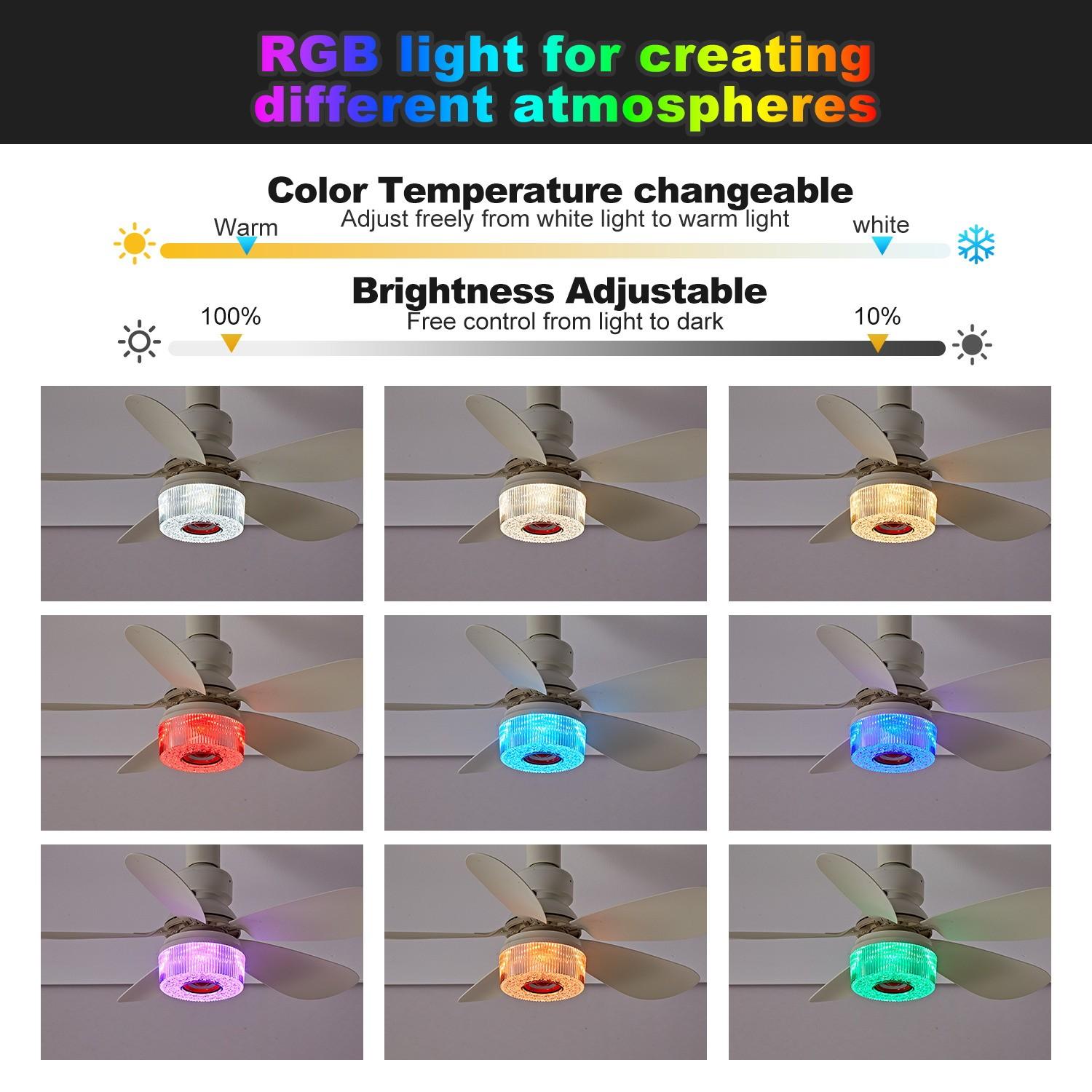Bluetooth-compatible Speaker Ceiling Fan Light, E27 Socket, RGB Adjustable Timer, Home Office Bedroom Kitchen, Modern Smart Fan