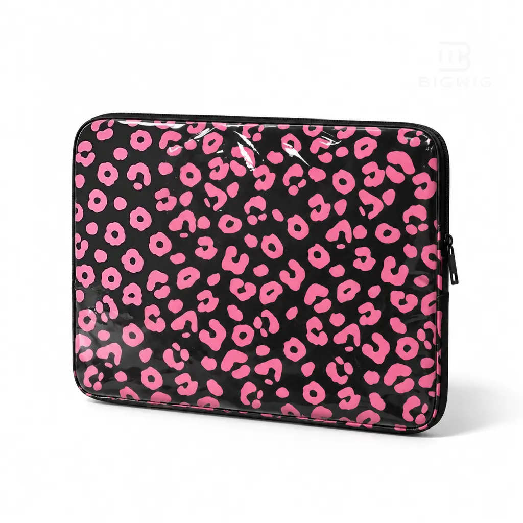 Polyester Slim-Fit 14-in Laptop & Tablet Sleeve, Cute Bow Cherry Leopard Printed Protective Case with Handle, Soft Lightweight Lined Pouch for School Travel (Fits iPad, Notebook) - Streetwear Fashion Functional Bag