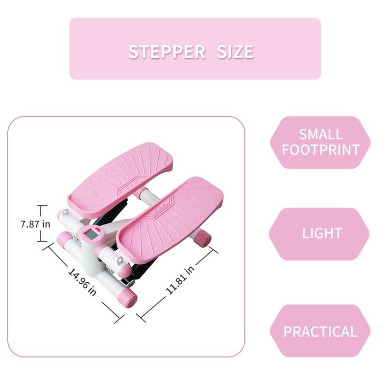 Mini Stepper with Resistance Band, Home Stepper for Full Body Workout with LCD Display Pink