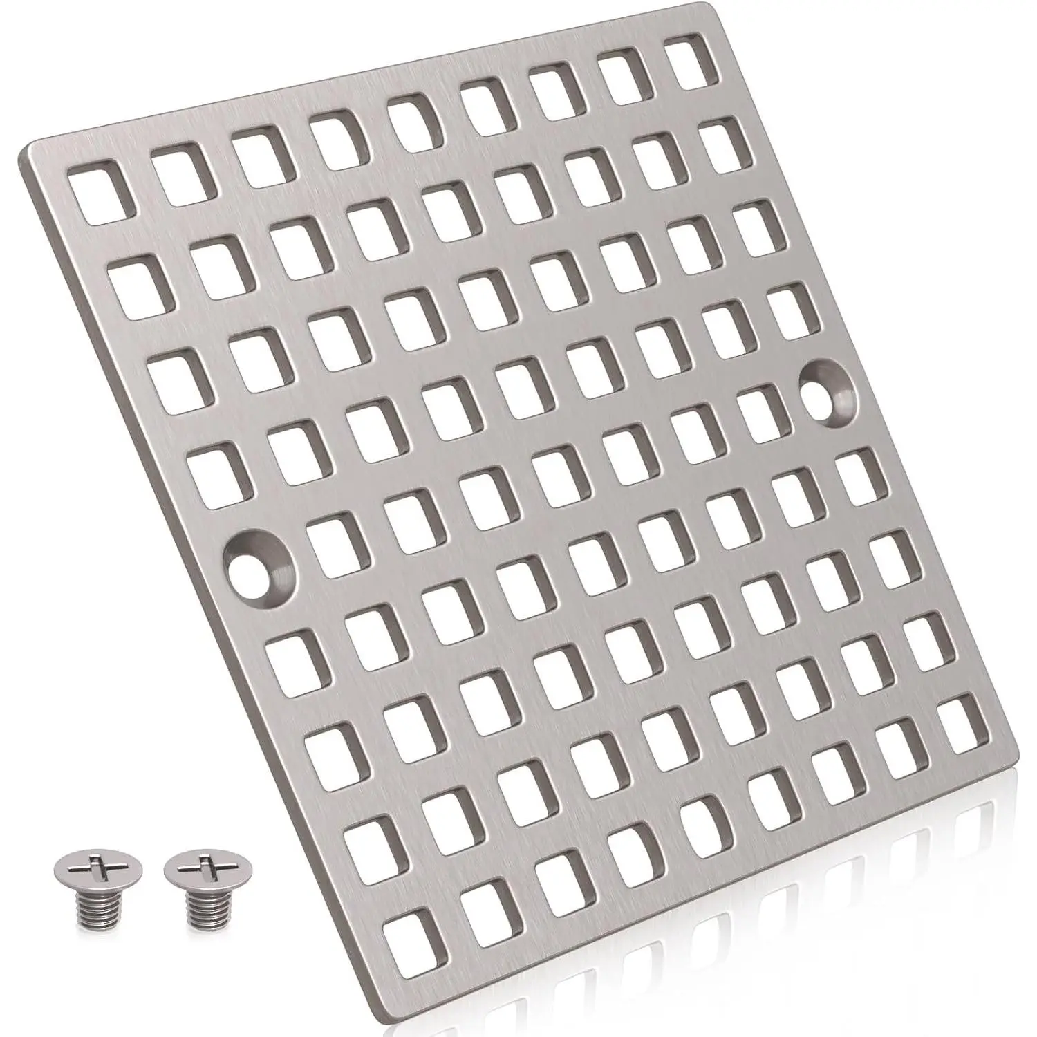 3-7/8" Brushed Nickel Shower Drain Cover - Square Floor Drain Replacement, Hair Catcher for Bathrooms, Showers, Sinks - SUS304 Stainless Steel