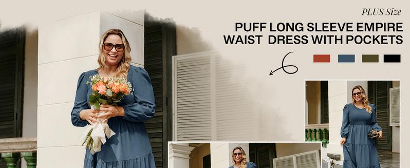 Hanna Nikole Women's Plus Size Dresses Long Sleeve V Neck Maxi Smocked Fall Casual Flowy Tiered Dress with Pockets Hanna Nikole Women's Plus Size Dresses Long Sleeve V Neck Maxi Smocked Fall Casual Flowy Tiered Dress with Pockets