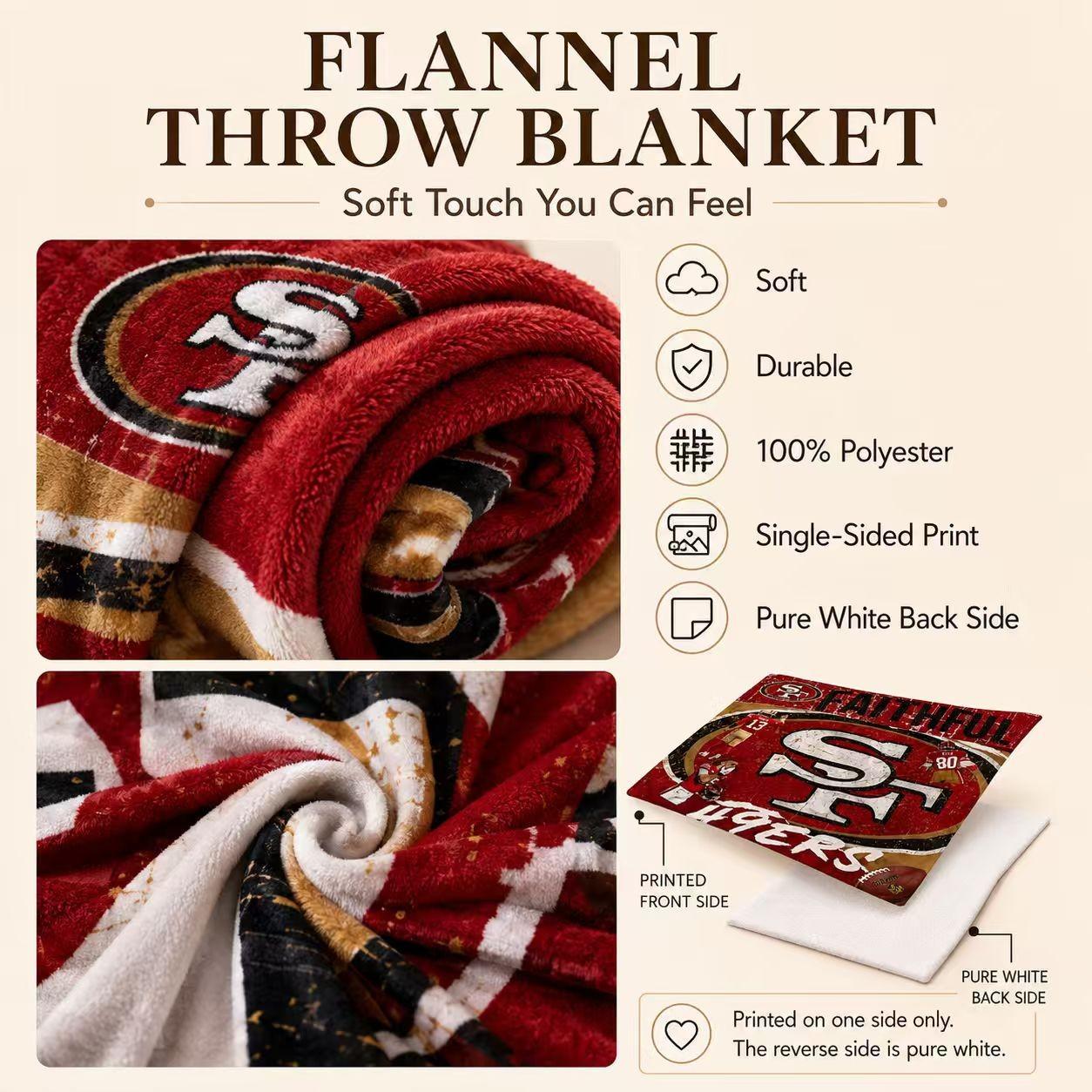 San Francisco 49ers Flannel Blanket, Vintage Texture Team Logo, Thick Soft Anti-Pilling Washable, All-Season Adult Throw, Gift for Football Fans