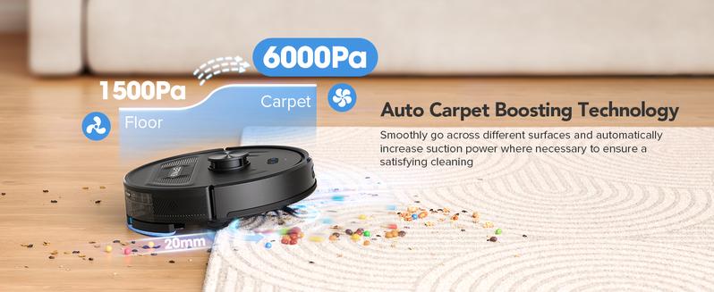 BPMIO B20 Ultra Robot Vacuum Cleaner with Mop 6000Pa Suction 120 Min Runtime LIDAR Navigation Auto Carpet Boost Smart App Control Multi Function Vacuuming
