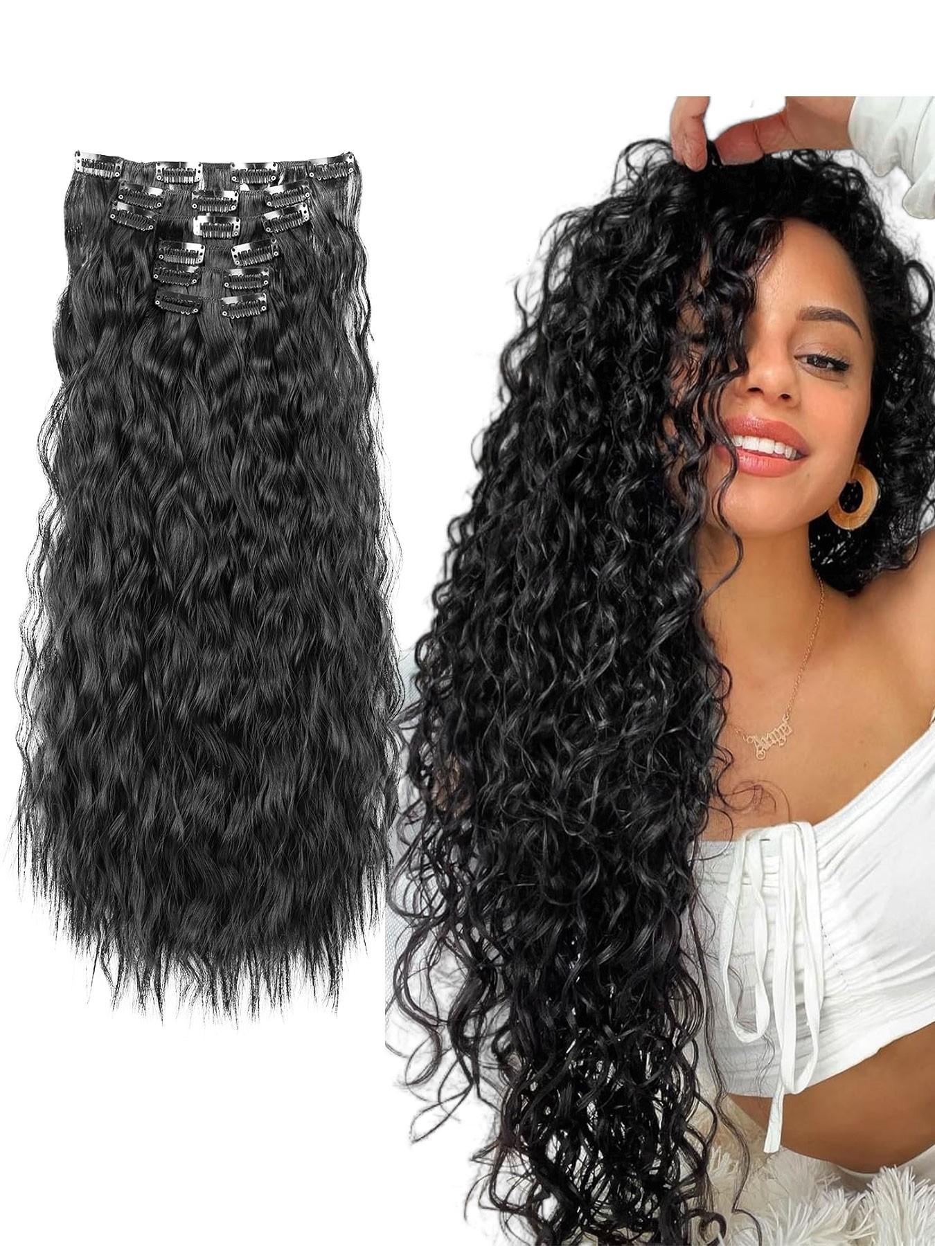 6pcs 20-Inch Wave Synthetic Hair Clips, Easy-To-Wear Clip-On Extensions, Long Mermaid Wave Style for Women, Daily Use, Wavy Synthetic Hairpiece